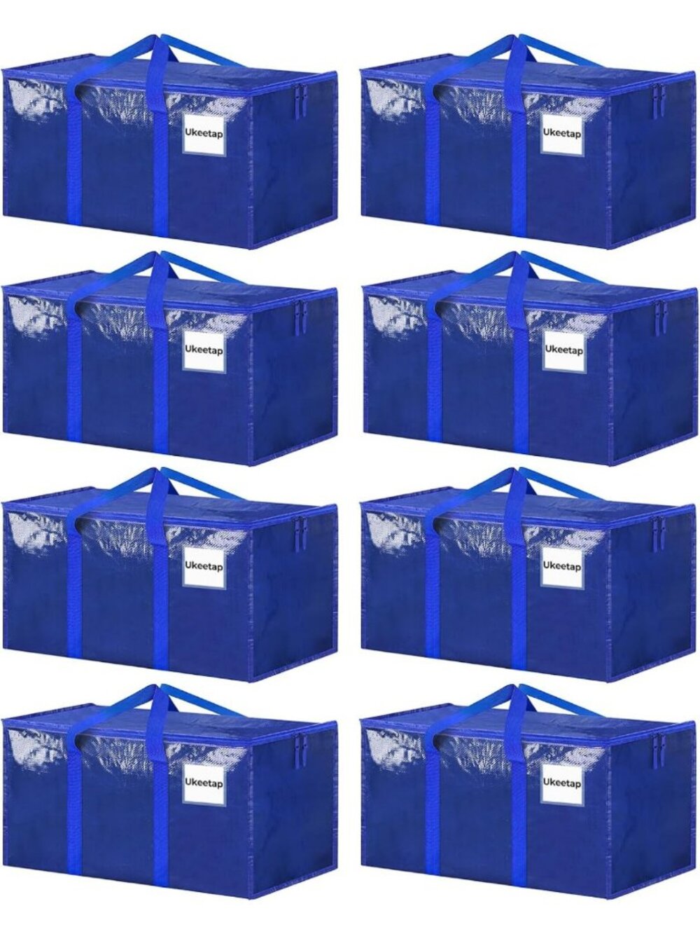 8 Pack Extra Large Storage Bins with Lids - Durable Moving Bags, Blue Color